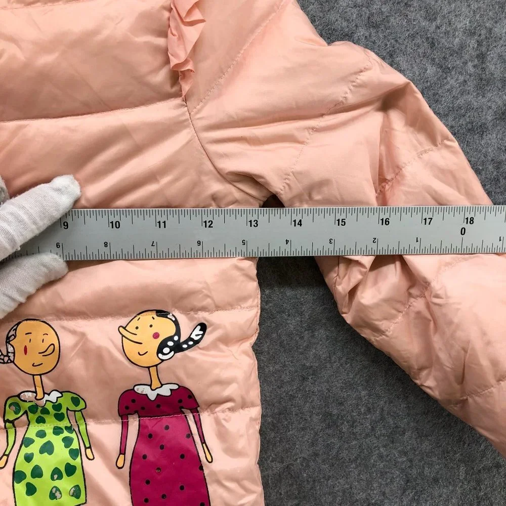 Girls 5T‎ (110) Down Puffer Jacket Pink Quilted Snap Button Popeye Olive Print